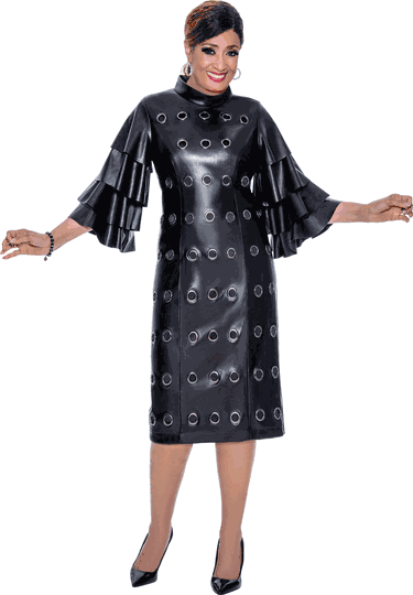 Dorinda Clark Cole <br> (SALE) <br> DCC4631-Bl <br> <br> Black <br> 20w 22w 26w<br><br>Leatherette Grommeted Dress