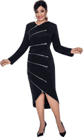 Dorinda Clark Cole <br> (SALE) <br> DCC4831-BL <br> <br> BLACK <br> 18  18w 20w 22w 24w 26w<br><br>Zipper Design Scuba Dress