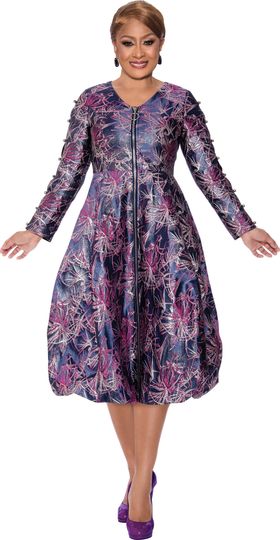 Dorinda Clark Cole <br> (SALE) <br> DCC5051-Pu <br> <br> Purple <br> 10 18 20w 22w 26w<br><br>Embellished Zipper Bubble Dress