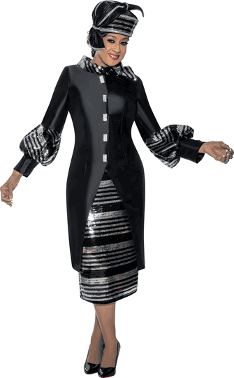 Dorinda Clark Cole <br> (SALE) <br> DCC309052-Bl <br> <br> Black/Silver <br> 8 24w<br><br>Twill Sequin Skirt Suit