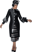 Dorinda Clark Cole <br> (SALE) <br> DCC309052-Bl <br> <br> Black/Silver <br> 8 24w<br><br>Twill Sequin Skirt Suit