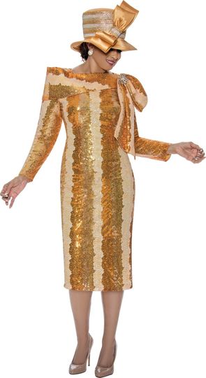 Dorinda Clark Cole <br> (SALE) <br> DCC309071-Go <br> <br> Gold <br> 14 <br><br>Sequin Portrait Collar Dress
