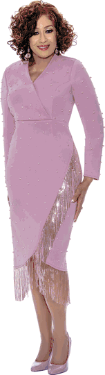 Dorinda Clark Cole <br> (SALE) <br> DCC5171-Du <br> <br> Dusty-Rose <br> 8 18 20w 22w 26<br><br>Embellished Fringe Scuba Dress