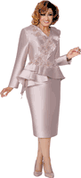 Dorinda Clark Cole <br> (Fall 2025) <br> DCC309771 <br> <br> Taupe <br> 8 10 12 14 16 18 <br> 16w 18w 20w 22w 24w 26w<br><br>Silky twill dress with ruffles, peplum and flower embroidery trim 1 Piece Dress