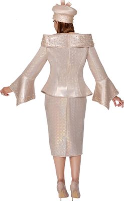 Dorinda Clark Cole <br> (Fall 2025) <br> DCC309791 <br> <br> Champagne <br> 8 10 12 14 16 18 <br> 16w 18w 20w 22w 24w 26w<br><br>Shimmer skirt suit with portrait collar, flare sleeves and beads 1 Piece Dress Dorinda Clark Cole <br> (Fall 2025) <br> DCC309791 <br> <br> Champagne <br> 8 10 12 14 16 18 <br> 16w 18w 20w 22w 24w 26w<br><br>Shimmer skirt suit with portrait collar, flare sleeves and beads 1 Piece Dress