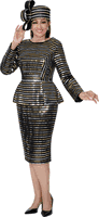 Dorinda Clark Cole <br> (Fall 2025) <br> DCC309821 <br> <br> Black <br> 8 10 12 14 16 18 <br> 16w 18w 20w 22w 24w 26w<br><br>Shimmer ribbon stripe occasion dress with peplum 1 Piece Dress