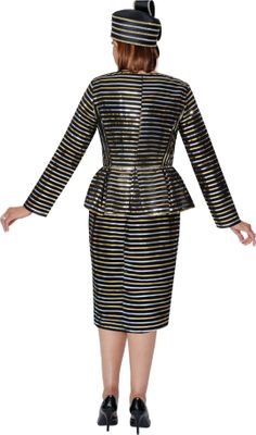 Dorinda Clark Cole <br> (Fall 2025) <br> DCC309821 <br> <br> Black <br> 8 10 12 14 16 18 <br> 16w 18w 20w 22w 24w 26w<br><br>Shimmer ribbon stripe occasion dress with peplum 1 Piece Dress Dorinda Clark Cole <br> (Fall 2025) <br> DCC309821 <br> <br> Black <br> 8 10 12 14 16 18 <br> 16w 18w 20w 22w 24w 26w<br><br>Shimmer ribbon stripe occasion dress with peplum 1 Piece Dress