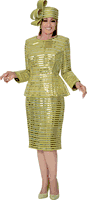Dorinda Clark Cole <br> (Fall 2025) <br> DCC309821 <br> <br> Green <br> 8 10 12 14 16 18 <br> 16w 18w 20w 22w 24w 26w<br><br>Shimmer ribbon stripe occasion dress with peplum 1 Piece Dress