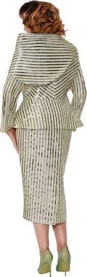Dorinda Clark Cole <br> (Fall 2025) <br> DCC309942 <br> <br> Champagne/Silver <br> 8 10 12 14 16 18 <br> 16w 18w 20w 22w 24w 26w<br><br>Sequin stripe dressy skirt set with peplum 2 Piece Dorinda Clark Cole <br> (Fall 2025) <br> DCC309942 <br> <br> Champagne/Silver <br> 8 10 12 14 16 18 <br> 16w 18w 20w 22w 24w 26w<br><br>Sequin stripe dressy skirt set with peplum 2 Piece