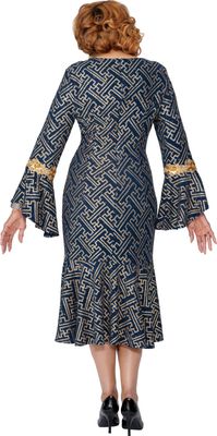Dorinda Clark Cole <br> (Fall 2025) <br> DCC309961 <br> <br> Navy/Gold <br> 8 10 12 14 16 18 <br> 16w 18w 20w 22w 24w 26w<br><br>Patterned fit and flare dress with flare sleeves and flower embroidery 1 Piece Dress Dorinda Clark Cole <br> (Fall 2025) <br> DCC309961 <br> <br> Navy/Gold <br> 8 10 12 14 16 18 <br> 16w 18w 20w 22w 24w 26w<br><br>Patterned fit and flare dress with flare sleeves and flower embroidery 1 Piece Dress