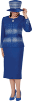 Dorinda Clark Cole <br> (Fall 2025) <br> DCC310032 <br> <br> Royal <br> 8 10 12 14 16 18 <br> 16w 18w 20w 22w 24w 26w<br><br>Knit skirt set with zip front sparkle jacket and rhinestone zipper pull 2 Piece