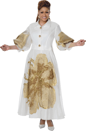 Dorinda Clark Cole <br> (Fall 2026) <br> DCC310321 <br> <br> White/Gold <br> 8 10 12 14 16 18 <br> 16w 18w 20w 22w 24w 26w<br><br>Burnout Jacquard