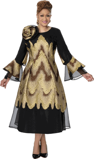 Dorinda Clark Cole <br> (Fall 2026) <br> DCC310351 <br> <br> Brown-Gold/Multi <br> 6 8 10 12 14 16 18 <br> 16w 18w 20w 22w 24w 26w<br><br>Metallic Jacquard Burnout