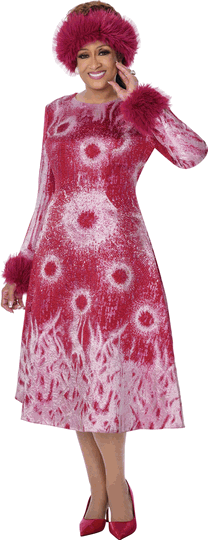 Dorinda Clark Cole <br> (Fall 2026) <br> DCC310371 <br> <br> Magenta <br> 8 10 12 14 16 18 <br> 16w 18w 20w 22w 24w 26w<br><br>Removable Faux Fur Cuffs