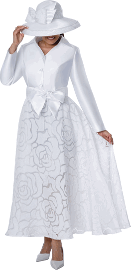 Dorinda Clark Cole <br> (Fall 2026) <br> DCC310491 <br> <br> White <br> 8 10 12 14 16 18 <br> 16w 18w 20w 22w<br>  24w 26w 28w 30w<br><br>Twill + Burnout Jaquard