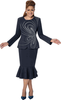 Dorinda Clark Cole <br> (Fall 2026) <br> DCC310522 <br> <br> Navy <br> 8 10 12 14 16 18 <br> 16w 18w 20w 22w 24w 26w<br><br>KNIT Skirt Suit by Dorinda
