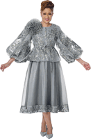Dorinda Clark Cole <br> (Fall 2026) <br> DCC310552 <br> <br> Silver <br> 8 10 12 14 16 18 <br> 16w 18w 20w 22w 24w 26w<br><br>Organza + Jacquard