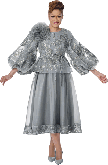 Dorinda Clark Cole <br> (Fall 2026) <br> DCC310552 <br> <br> Silver <br> 8 10 12 14 16 18 <br> 16w 18w 20w 22w 24w 26w<br><br>Organza + Jacquard