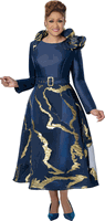 Dorinda Clark Cole <br> (Fall 2026) <br> DCC310581 <br> <br> Blue/Gold <br> 8 10 12 14 16 18 <br> 16w 18w 20w 22w 24w 26w<br><br>Burnout Jacquard