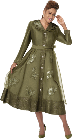 Dorinda Clark Cole <br> (Fall 2026) <br> DCC310591 <br> <br> Olive <br> 8 10 12 14 16 18 <br> 16w 18w 20w 22w 24w 26w<br><br>Organza + Jacquard
