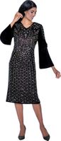 Dorinda Clark Cole <br> (SALE) <br> DCC309251-Bl <br> <br> Black <br> 20w 22w<br><br>Pearl & Crystal Pattern Dress