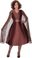 Dorinda Clark Cole <br> (SALE) <br> DCC309261-Br <br> <br> Brown <br> 10 12 18 <br> 18w 20w 22w 24w 26w<br><br>Embellished Cape Dress with Belt