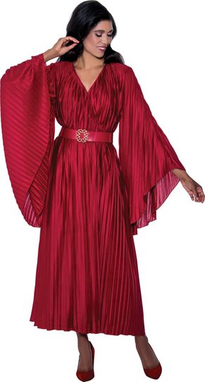 Dorinda Clark Cole <br> (SALE) <br> DCC309281-Re <br> <br> Red <br> 8 10 12 18<br> 16w 18w 26w<br><br>Pleated Dress with Belt
