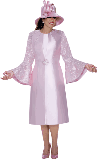 Dorinda Clark Cole <br> (Spring 2025) <br> DCC309492 <br> <br> Pink <br> 8 10 12 14 16 18 <br> 16w 18w 20w 22w 24w<br>  26w  28w 30w<br><br>Twill + Lace 2 Piece Jacket & Dress