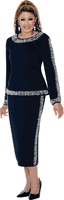 Dorinda Clark Cole <br> (Fall 2025) <br> DCC309612 <br> <br> Navy <br> 8 10 12 14 16 18 <br> 16w 18w 20w 22w 24w 26w<br><br>Matching skirt set with mini-pearl trim 2 Piece