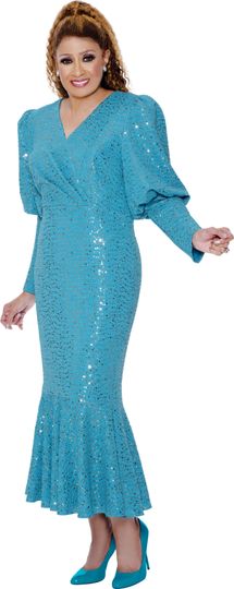 Dorinda Clark Cole <br> (Fall 2025) <br> DCC309681 <br> <br> Turquoise <br> 8 10 12 14 16 18 16w 18w<br><br>Mermaid maxi dress with sequins 1 Piece Dress