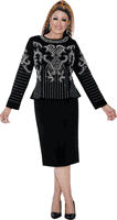 Dorinda Clark Cole <br> (Fall 2025) <br> DCC309731 <br> <br> Black <br> 8 10 12 14 16 18 <br> 16w 18w 20w 22w 24w<br><br>Peplum dress with pearl and rhinestone pattern 1 Piece Dress