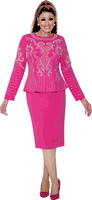 Dorinda Clark Cole <br> (Fall 2025) <br> DCC309731 <br> <br> Hot-Pink <br> 8 10 12 14 16 18 <br> 16w 18w 20w 22w 24w<br><br>Peplum dress with pearl and rhinestone pattern 1 Piece Dress
