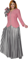 Dorinda Clark Cole <br> (Spring 2026) <br> DCC310062 <br> <br> Pink/Silver <br> 8 10 12 14 16 18 <br> 16w 18w 20w 22w 24w 26w<br><br>Metallic Mesh & Metallic Solid 2 Piece Jacket & Pant