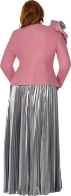 Dorinda Clark Cole <br> (Spring 2026) <br> DCC310062 <br> <br> Pink/Silver <br> 8 10 12 14 16 18 <br> 16w 18w 20w 22w 24w 26w<br><br>Metallic Mesh & Metallic Solid 2 Piece Jacket & Pant
