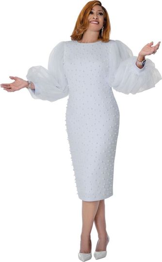 Dorinda Clark Cole <br> (Spring 2026) <br> DCC310091 <br> <br> White <br> 8 10 12 14 16 18 <br> 16w 18w 20w 22w 24w 26w<br><br>Scuba 1 Piece Dress