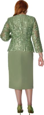 Dorinda Clark Cole <br> (Spring 2026) <br> DCC310123 <br> <br> Pale-Olive <br> 8 10 12 14 16 18 <br> 16w 18w 20w 22w 24w 26w 28w 30w<br><br>Embroidery & Lace 3 Piece Skirt Suit