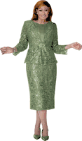 Dorinda Clark Cole <br> (Spring 2026) <br> DCC310123 <br> <br> Pale-Olive <br> 8 10 12 14 16 18 <br> 16w 18w 20w 22w 24w 26w 28w 30w<br><br>Embroidery & Lace 3 Piece Skirt Suit