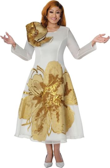 Dorinda Clark Cole <br> (Spring 2026) <br> DCC310171 <br> <br> Champagne <br> 8 10 12 14 16 18 <br> 16w 18w 20w 22w 24w 26w<br><br>Jacquard w/removable Brooch 1 Piece Dress