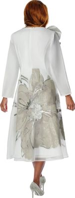 Dorinda Clark Cole <br> (Spring 2026) <br> DCC310171 <br> <br> Silver <br> 8 10 12 14 16 18 <br> 16w 18w 20w 22w 24w 26w<br><br>Jacquard w/removable Brooch 1 Piece Dress