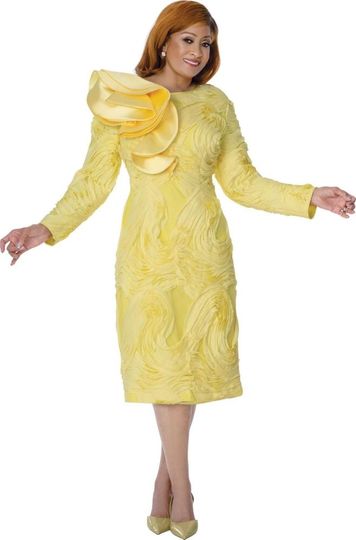 Dorinda Clark Cole <br> (Spring 2026) <br> DCC310181 <br> <br> Yellow <br> 8 10 12 14 16 18 <br> 16w 18w 20w 22w 24w 26w<br><br>Novelty 1 Piece Dress
