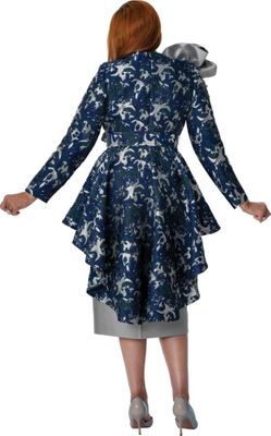 Dorinda Clark Cole <br> (Spring 2026) <br> DCC310192 <br> <br> Navy/Multi <br> 8 10 12 14 16 18 <br> 16w 18w 20w 22w 24w 26w<br><br>Jacquard 2 Piece Skirt Suit