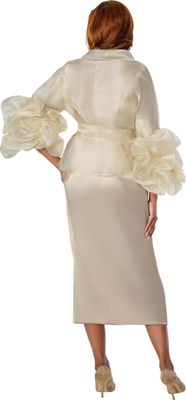 Dorinda Clark Cole <br> (Spring 2026) <br> DCC310213 <br> <br> Champagne-Gold <br> 8 10 12 14 16 18 <br> 16w 18w 20w 22w 24w 26w<br><br>Organza 3 Piece Skirt Suit