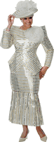 Dorinda Clark Cole <br> (Spring 2026) <br> DCC310222 <br> <br> White-Silver-Gold <br> 8 10 12 14 16 18 <br> 16w 18w 20w 22w 24w 26w<br><br>Metallic Stripes 2 Piece Skirt Suit