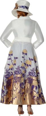 Dorinda Clark Cole <br> (Spring 2026) <br> DCC310241 <br> <br> White-Gold-Purple <br> 8 10 12 14 16 18 <br> 16w 18w 20w 22w 24w 26w 28w 30w<br><br>Jacquard 1 Piece Dress