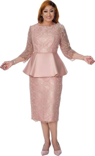 Dorinda Clark Cole <br> (Spring 2026) <br> DCC310261 <br> <br> Pink <br> 8 10 12 14 16 18 <br> 16w 18w 20w 22w 24w 26w<br><br>Rope Lace 1 Piece Dress