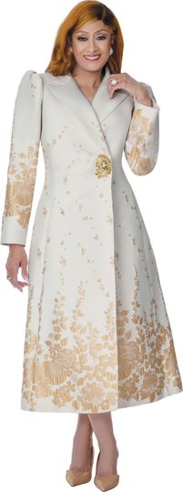 Dorinda Clark Cole <br> (Spring 2026) <br> DCC310271 <br> <br> White/Gold <br> 8 10 12 14 16 18 <br> 16w 18w 20w 22w 24w 26w<br><br>Jacquard 1 Piece Dress