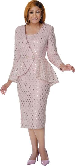 Dorinda Clark Cole <br> (Spring 2026) <br> DCC310282 <br> <br> Pink <br> 8 10 12 14 16 18 <br> 16w 18w 20w 22w 24w 26w<br><br>Metallic Doby 2 Piece Jacket & Dress