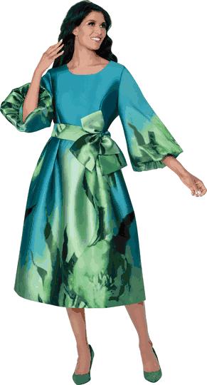 Dresses By Nubiano <br> (Fall 2025) <br> DN100221 <br> <br> Green <br> 8 10 12 14 16 18 <br> 16w 18w 20w 22w 24w 26w<br><br>1 Piece Dress <BR> Fabric: Twill
