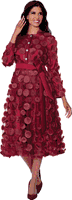 Dresses By Nubiano <br> (Fall 2025) <br> DN100361 <br> <br> Burgundy <br> 8 10 12 14 16 18 <br> 16w 18w 20w 22w 24w 26w<br><br>1 Piece Dress <BR> 3D Fabric Lace