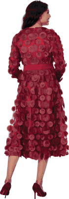 Dresses By Nubiano <br> (Fall 2025) <br> DN100361 <br> <br> Burgundy <br> 8 10 12 14 16 18 <br> 16w 18w 20w 22w 24w 26w<br><br>1 Piece Dress <BR> 3D Fabric Lace